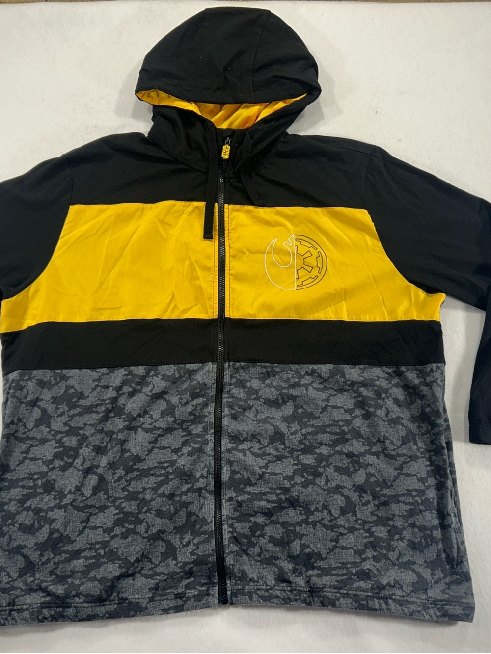 Disney World Star Wars Rebel Hoodie Mens 2XL Black Yellow Camouflage Full Zip